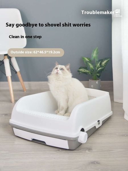 Extra large semi-automatic cat toilet, semi enclosed cat litter box, large cat litter box, anti splash cat supplies