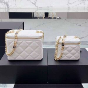 2022 Delicate Lady Mini Zipper Vanity Cases With Letter co Chain French Women Designer Handbag Genuine Leather Diamond Pattern Cosmetic Bags Box Sacoche 18cm/12cm