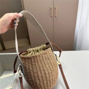 Cross body woody straw bags woven handmade designer handbag for women birthday gifts natural materials luxurys totes shoulder bucket bag beach BFG2504014