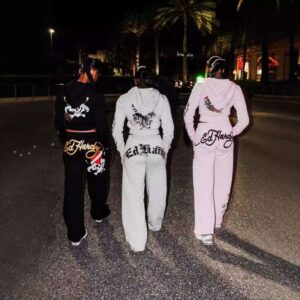 Ed Hardywomen Womens Tracksuit Two 2 Piece edhardywomen Set Outfits Strapless Casual printed Pants Y2K straight trousers Street zipper hooded designer cde