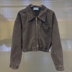 Women's Jackets Spring Denim Jacket Women Fashion Triangle logo Streetwear Short Jeans Vintage Streetwear