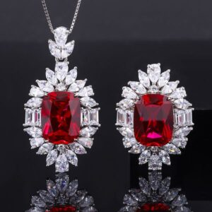 S925 Silver Elegant Faux Pigeon Blood Ruby Pendant Ring Set, Fashion Ruby Jewelry, Perfect for Weddings and Special Occasions, Ideal for Women