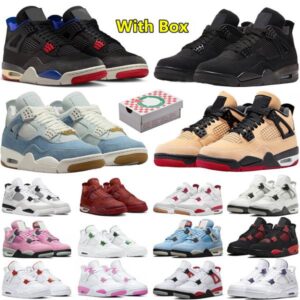 With Box 4 4s mens basketball shoes 2025 Pizza Black Cat White Cement Brick by Brick Bred Reimagined Military Thunder UNC Blue men women trainers sports sneakers