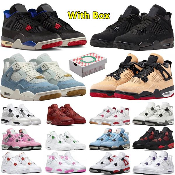 With Box 4 4s mens basketball shoes 2025 Pizza Black Cat White Cement Brick by Brick Bred Reimagined Military Thunder UNC Blue men women trainers sports sneakers