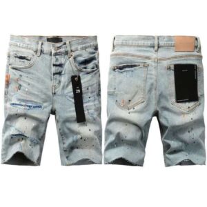 Top quality Purples Jeans Shorts Men Trendy Elastic Edged Middle Pants Irregular Blue Color Washed Denim brands pants