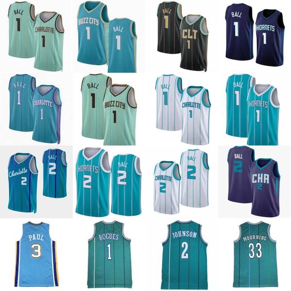 Wasp Mens 1 LaMelo Ball City Basketball Jerseys Tyrone Bogues 2 Larry Johnson 33 Alonzo Mourning 3 Chris Paul Retro Shirt
