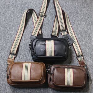 Korean version of the new fashion striped men's shoulder bag casual hip hop weave flower crossbody sports bag