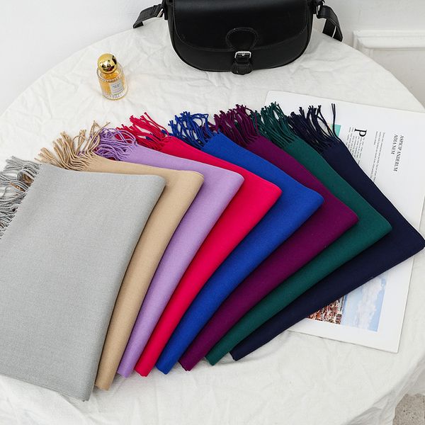 Women's winter and autumn high-end solid-color scarf, versatile for men's shawl, wool imitation cashmere scarf