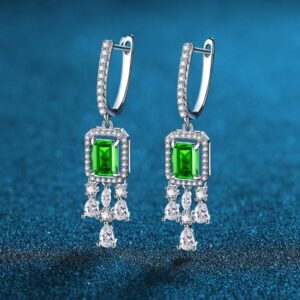 New 925 Sterling Silver Vintage Tassel Earrings with Emerald Green, Blue, and Red Classic Design, European and American Style Fashion Women's Drop Earrings