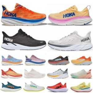Hokah Designer Bondi 8 Hokahs Shoes Womens Running Shoe Clifton 8 Clifton 9 Triple Black White Aquarelle Lunar Rock Blue Fog Red Sport Men Women Trainers