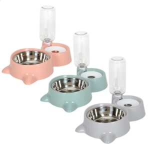2-in-1 Automatic Water Storage Drinking Pet Dog Cat Food Container Feeder Anti-smash Stainless Steel Rice Bowl