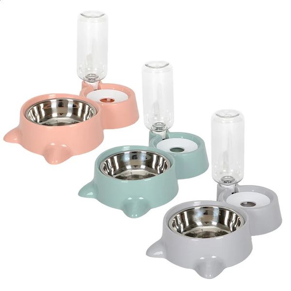 2-in-1 Automatic Water Storage Drinking Pet Dog Cat Food Container Feeder Anti-smash Stainless Steel Rice Bowl