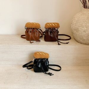 INS Girls Plush bread handbags kids leather single shoulder Drawstring mini bucket bag fashion children crossbody bags S2350