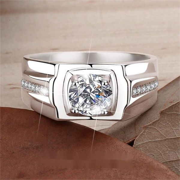 Elegant Luxury Mens Accessory - Premium Sterling Silver Band With A Dazzling Moissanite Stone And Diamond Accents