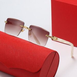 2024 Fashion Mens Designer Sunglasses Woman Eyewear Wooden Buff Temples Diamond Rimless Rectangle Sun glasses Leisure Sunshade Anti
