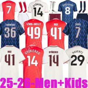 25 26 SAKA Soccer Jerseys ODEGAARD RICE HAVERTZ NWANERI MARTINELLI Calafiori NKETIAH SALIBA TROSSARD JESUS Football Shirt Kids Child Training Kit uniform shirts