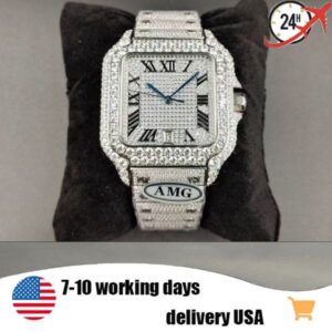 AMG Factory Luxury Zircon men's watch automatic mechanical movement stainless steel sapphire glass and case gift box