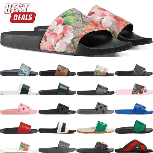 Designer sandals slippers Web Rubber Slide Sandal Men Woman Slider Blooms Flower Tiger Bee Flat Gear Bottom Flip Flops Gear Beach Shoes 001