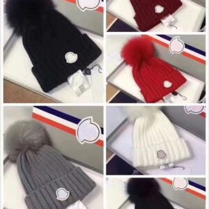 Designer Winter Knitted Woolen Hat Women Chunky Knit Thick Warm Faux Fur Pom Beanies Female Bonnet Beanie Caps colorfull Hats