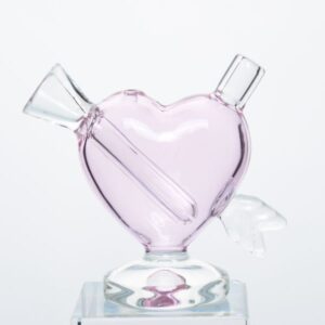 Wholesale High Quality 80mm Mini Heart Shape Pink Customizable Glass DAB Rig Glass Water Hookah Pipe Pink Glass Bong