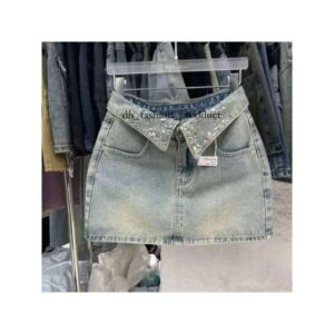 muily denim skirt Cool collar designer women's short denim skirt 2025 summer new spicy girl high waist light blue denim skirt2 801