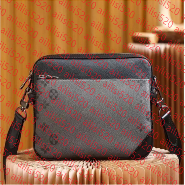 Men Leather TRIO Luxurys Designer bags men Leather Black Flowers Messenger Purse Crossbody Bags Shopping Bag Shoulder bag Handbags Women wallet