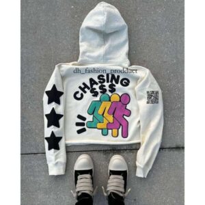 chasing Sweatshirt Zipper Oversized Streetwear Men Hoodies Gothic Graphic Printed Y2K INS Streetwear Unisex Inner Fleece Casual Jackets 827