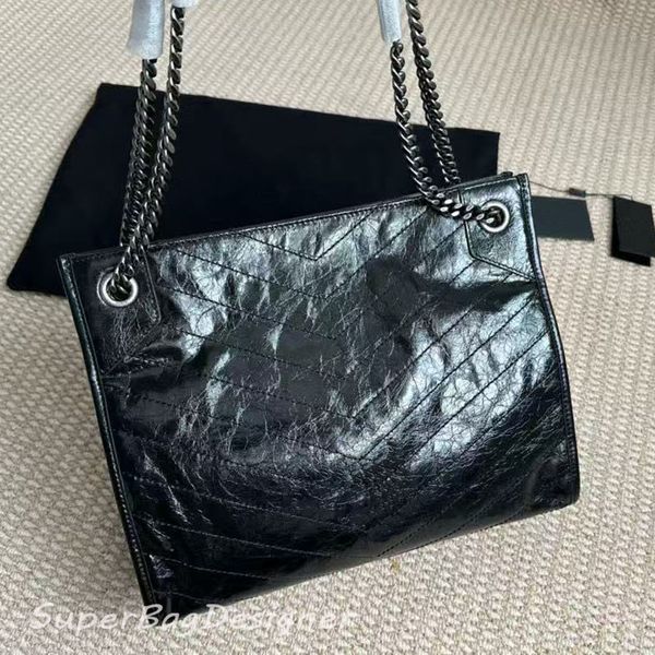 7A quality designer women's cowhide niki oil wax leather shoulder bag handbag bag Chain Shopping Bag Totes Bag Ladies Woman Armpit Bag Crossbody Bags Large capacity