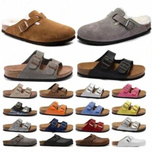 Designer Boston Clogs Beach Sandals Cork Slippers Arizona Mayari Shearling Mules Flat Fashion Suede Summer Leather Slide Favourite Beach Shoes Women Birks