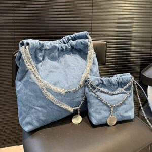 22 Denim Trash Shopping Bag Women Designer Shoulder Bag Classic Blue Pale Gold Hardware Metal Letter Coin Charm Matelasse Chain Hand Crossbody Bags 2-In-1 Purse 35/19cm