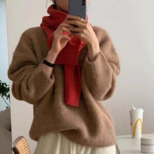1-332 Simple solid color soft and warm embroidered knitted scarf
