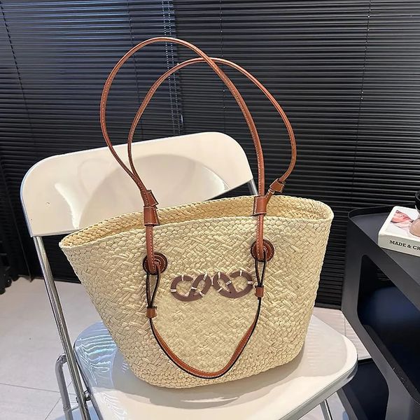 Designer bag tote bag vegetable basket woven straw bag large capacity handbag fashionable and luxurious casual one shoulder diagonal cross beach bag tote woven bag
