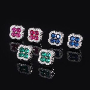 S925 Sterling Silver Floral Stud Earrings with Colorful Cubic Zirconia for Women – Vintage Inspired, High-Quality, Elegant Gift Jewelry