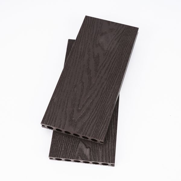 Hot outdoor waterproof 3D embossed square hole wood grain wood plastic black floor