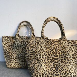 Designer Leopard embroidered canvas bag, men's and women's casual shopping bag hand-held tote bag