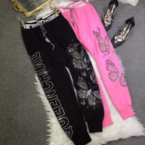 Fashion Plus Size Women's Draped Jogger Pants with Sparkling Rhinestones