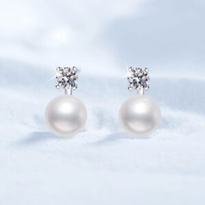S925 Sterling Silver Stud Earrings, Korean Style Princess Design with Moissanite and Natural Pearl Drop Earrings, Women's Fashion Jewelry