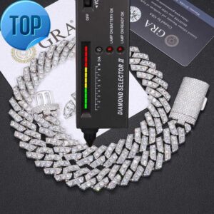 Cubana Hip Hop Jewelry Bling 20mm Sterling Silver 1 Row VVS Moissanite Diamond Iced Out Miami Cuban Link Chain Necklace