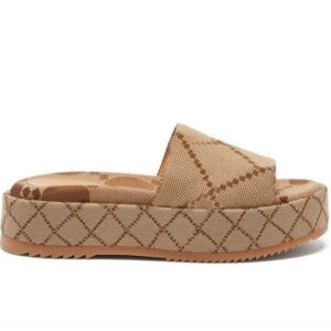 2023 womens slipper designer wedge luxury slides Multicolor letter printed canvas 55mm Platform Sandal heel Beige Flora print canvas sliders Size US 5-12 Dark blue