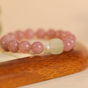 Natural Old Mine Purple Horse Pink Crystal Bracelet Women's Hetian Jade Plaque Single Ring Bracelet