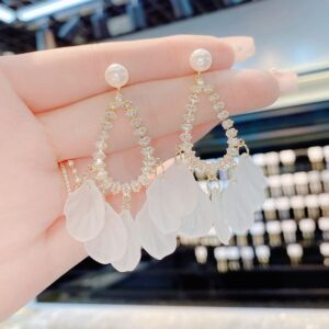 Chic Face-Framing Ear Accessories: Women's Sleek Teardrop Zircon + Acrylic Flower-Tassels w/ Sterling Silver Fastener