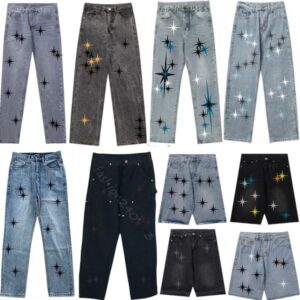 designer baggy stacked jean shorts skinny men high quality embroidery denim slim fit jeans sweatpants designers joggers pants clothing