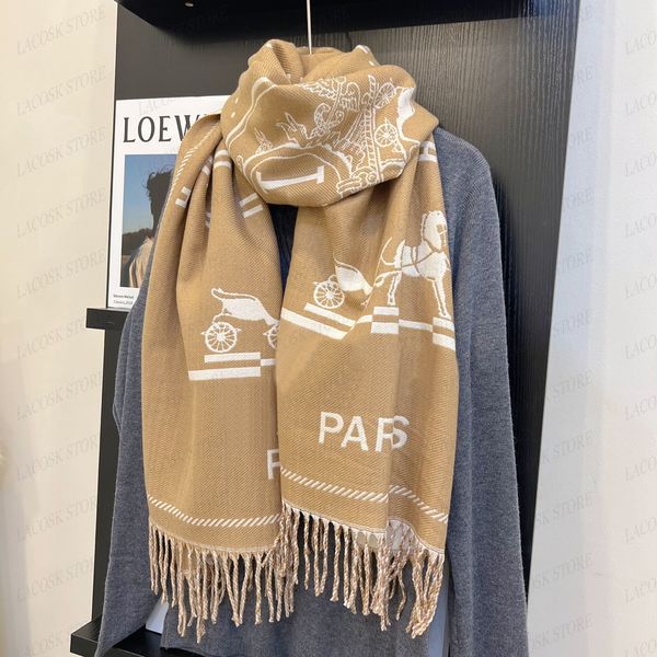 Mens Designer Warm Wool Long Shawl Wrap Tassels Scarfs Cashmere Women Classic Horse Thick Blanket Unisex Scarves 180*65CM