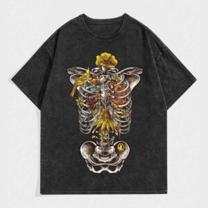 Washed Vintage Short T-Shirt for Men, Trendy Brand, Pure Cotton, American Style, Snowflake Spine Bone Half Sleeve