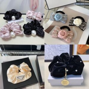 Hypoallergenic nylon yarn scrunchie designer purple black green colorful triangle tag elastic rubber band attractive lovely hair tie designer trendy