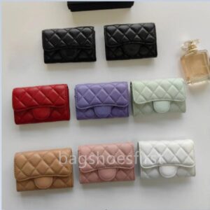 Designer Wallet Women Luxury Card Holder Coin Purses High Quality Lambskin & Caviar Calfskin Leather Small Wallet Mini Pure Classic Flap Cover Coin Wallet Key Pouch