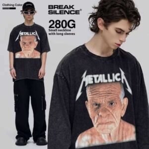 Short Sleeve Rock Band USA Washed Heavyweight Cotton Unisex Casual Style Dyed Cross-Cultural Printed T-Shirt