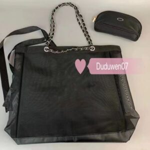 storage classical set of 2 bag letter C classic Orgainizer Women mesh printed tote with ribbion fashion Travel net makeup gift