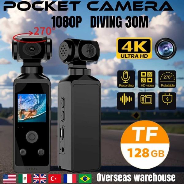 4K between HD Pocket Action Camera 270 Rotatable Vlog Wifi Mini Sports Cam Waterproof Case Bicycle Travel Driver Recorder Y250523