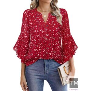 Women's 3/4 Sleeve Tops Dressy Casual Business Work Blouses Chiffon Office Shirts